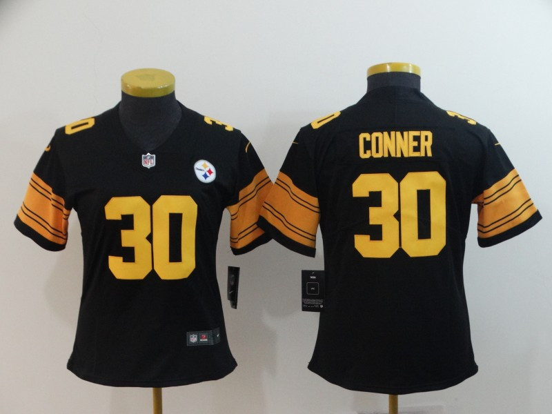 Women Nike Steelers 30 James Conner Black Women Color Rush Limited Jersey