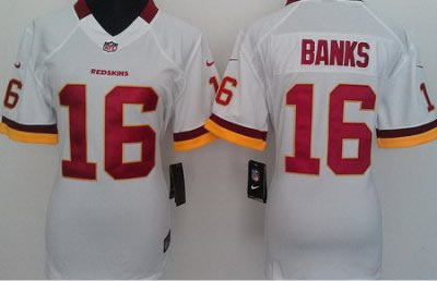 Women NEW Washington Redskins 16 Banks White Jerseys