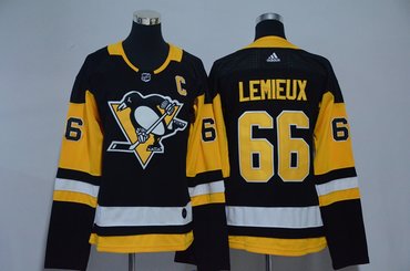 Women Penguins 66 Mario Lemieux Black Adidas Jersey
