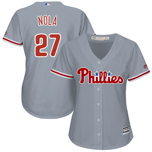 Women Philadelphia Phillies #27 Aaron Nola Replica Grey Road MLB Jersey Women Philadelphia Phillies #27 Aaron Nola Replica Grey Road MLB Jersey