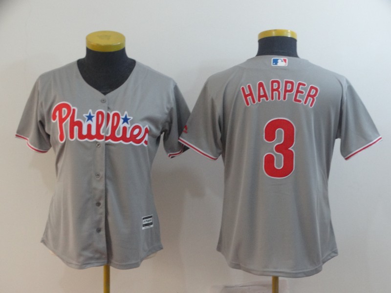 Women Phillies 3 Bryce Harper Gray Women Cool Base Jersey Women Phillies 3 Bryce Harper Gray Women Cool Base Jersey