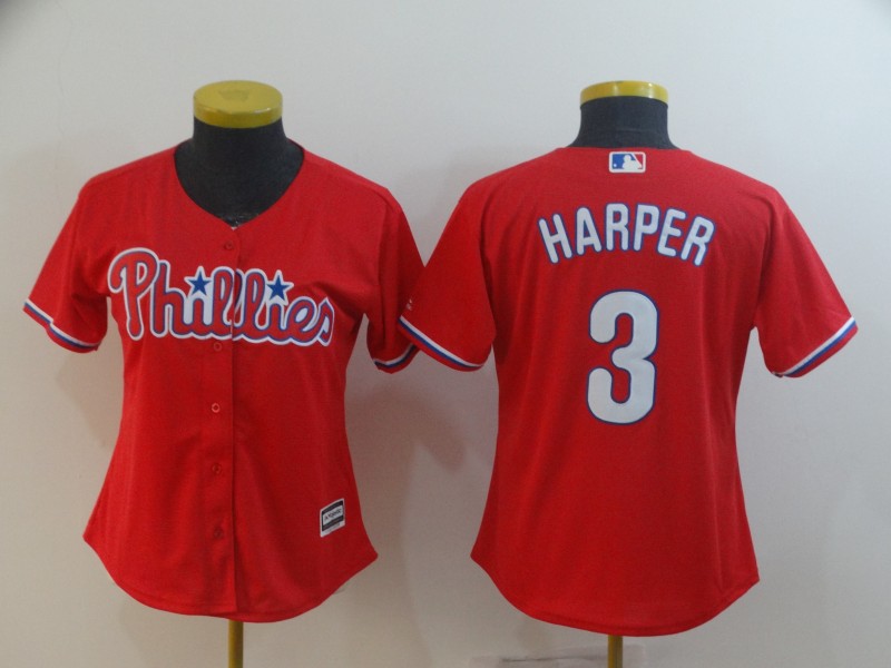 Women Phillies 3 Bryce Harper Scarlet Women Cool Base Jersey Women Phillies 3 Bryce Harper Scarlet Women Cool Base Jersey