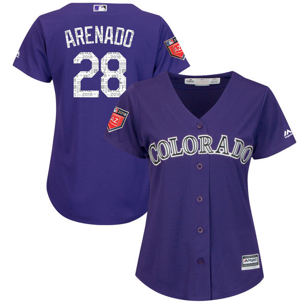 Women Rockies 28 Nolan Arenado Purple Women 2018 Spring Training Cool Base Jersey Women Rockies 28 Nolan Arenado Purple Women 2018 Spring Training Cool Base Jersey