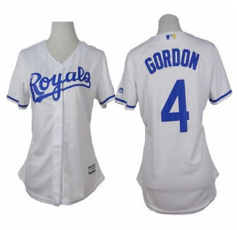 Women Royals #4 Alex Gordon White Home Stitched Baseball Jersey