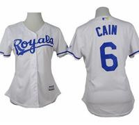 Women Royals #6 Lorenzo Cain White Home Stitched Baseball Jersey