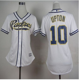Women San Diego Padres #10 Justin Upton White Home Stitched Baseball Jersey