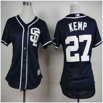 Women San Diego Padres #27 Matt Kemp Navy Blue Alternate 1 Stitched Baseball Jersey