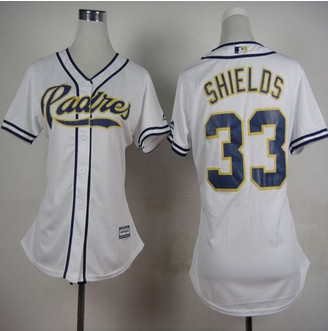 Women San Diego Padres #33 James Shields White Home Stitched Baseball Jersey