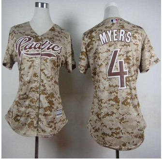Women San Diego Padres #4 Wil Myers Camo Alternate 2 Stitched Baseball Jersey