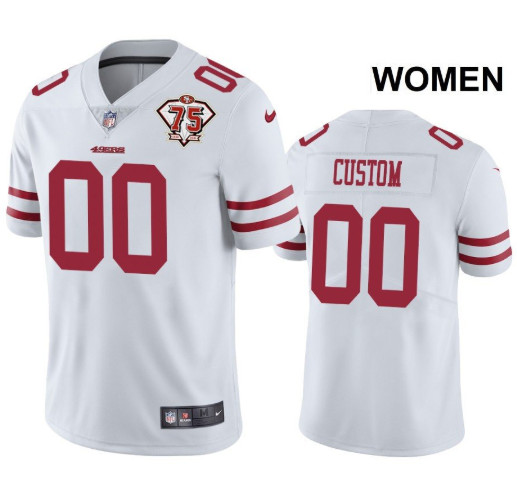 Women San Francisco 49ers #00 Custom Name Number Jersey White 75th Anniversary Jersey Women San Francisco 49ers #00 Custom Name Number Jersey White 75th Anniversary Jersey