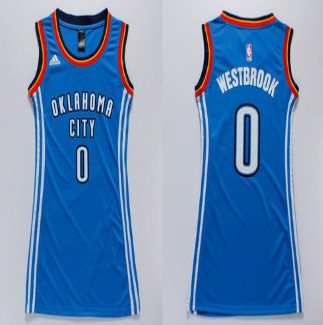 Women Thunder #0 Russell Westbrook Blue Dress Stitched NBA Jersey