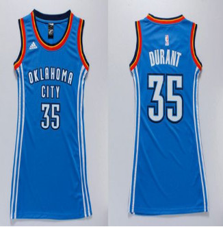 Women Thunder #35 Kevin Durant Blue Dress Stitched NBA Jersey