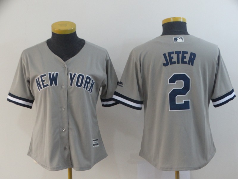Women Yankees 2 Derek Jeter Gray Women Cool Base Jersey