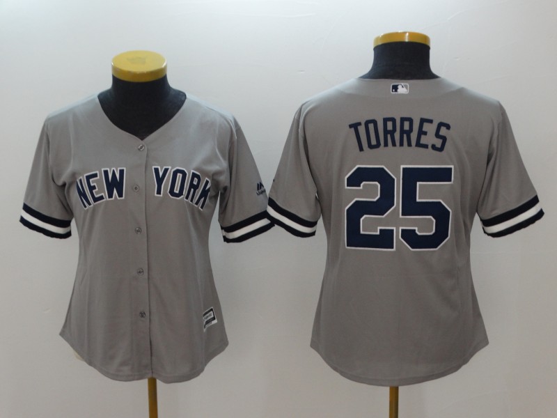 Women Yankees 25 Gleyber Torres Gray Women Cool Base Jersey