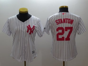 Women Yankees 27 Giancarlo Stanton White Women Mother's Day Cool Base Jersey Women Yankees 27 Giancarlo Stanton White Women Mother's Day Cool Base Jersey
