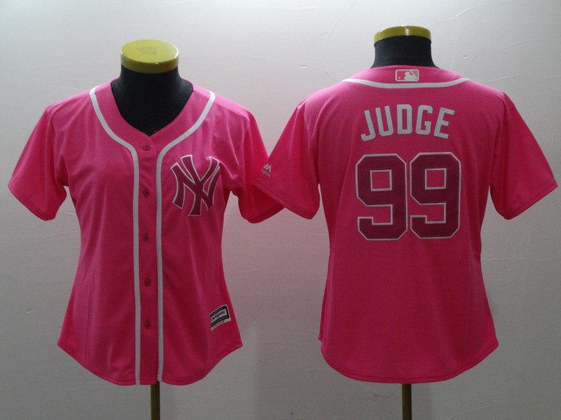 Women Yankees 99 Aaron Judge Pink Women Cool Base Jersey