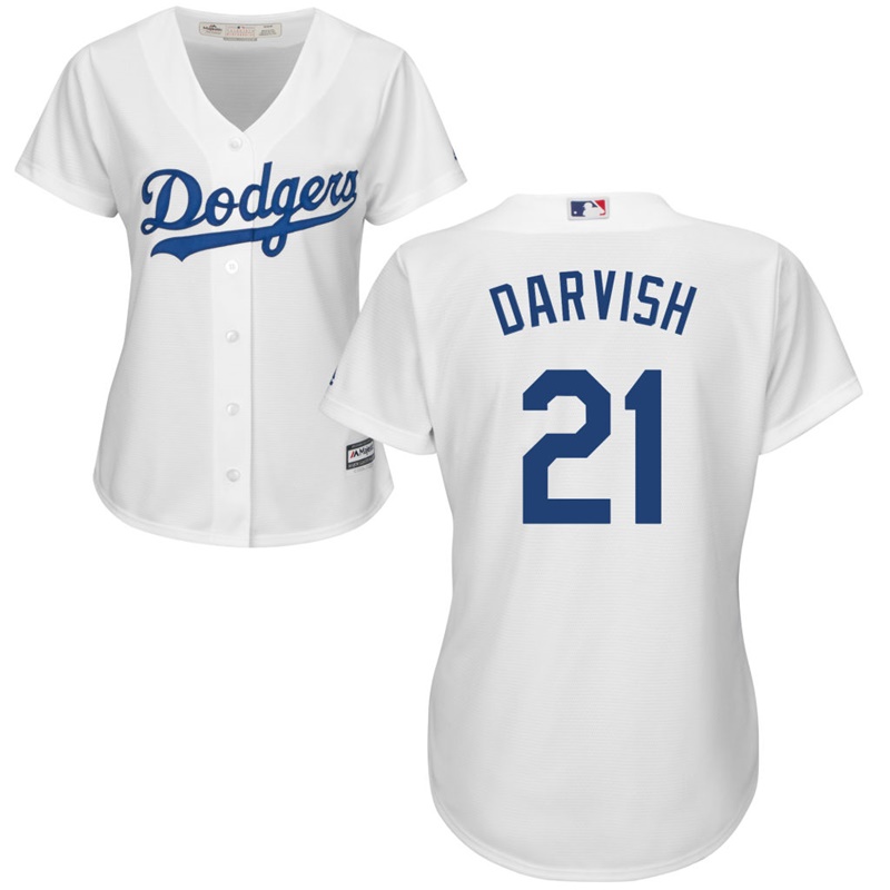 Women Yu Darvish #21 Los Angeles Dodgers Home White Cool Base Jersey