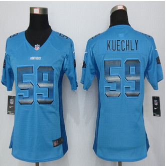 Women new Carolina Panthers #59 Luke Kuechly Blue Strobe Elite Jersey
