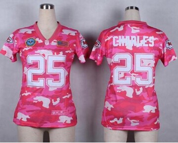 Women new Chiefs #25 Jamaal Charles Pink NFL Elite Camo Fashion Jersey