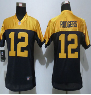Women new Green Bay Packers #12 Aaron Rodgers Navy Blue Alternate Elite Jersey