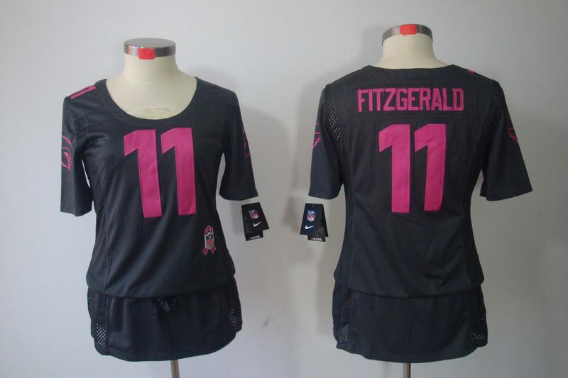 Womens NEW Arizona Cardicals 11 Larry Fitzgerald breast Cancer Awareness Dark grey Jerseys