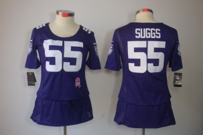 Womens NEW Baltimore Ravens #55 Terrell Suggs Elite breast Cancer Awareness Purple Jerseys