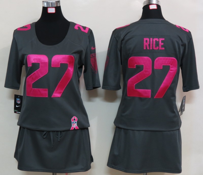 Womens NEW Baltimore Ravens 27 Rice Elite breast Cancer Awareness Dark grey Jerseys
