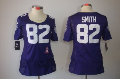 Womens NEW Baltimore Ravens 82 Smith Elite breast Cancer Awareness Purple Jerseys