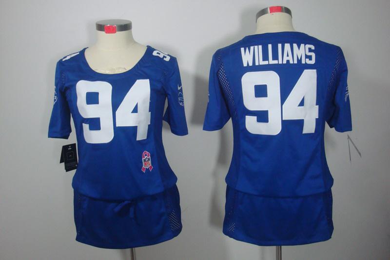 Womens NEW Buffalo Bills 94 Williams Elite breast Cancer Awareness Blue Jerseys