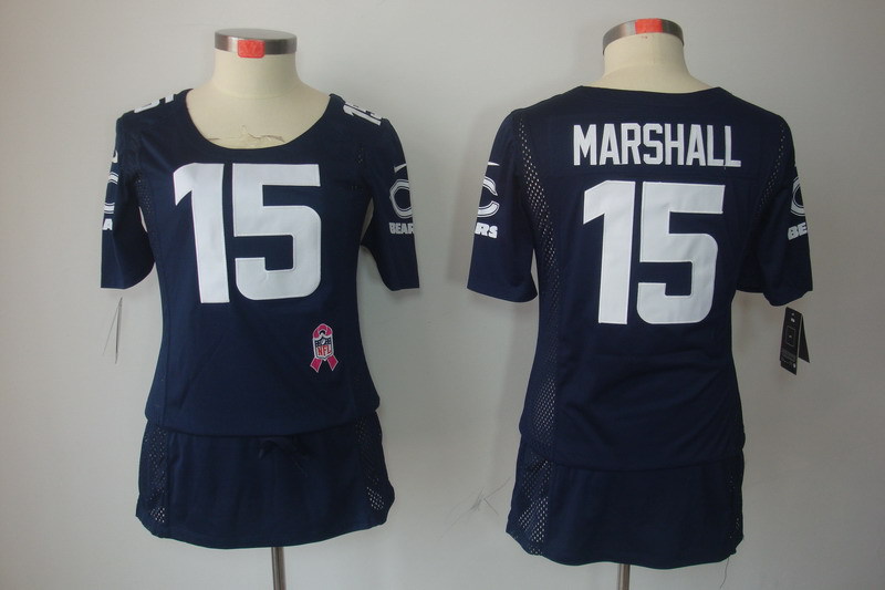 Womens NEW Chicago Bears #15 Brandon Marshall breast Cancer Awareness Blue Jerseys