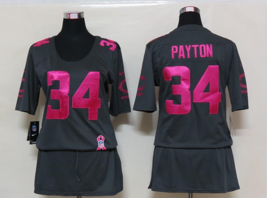 Womens NEW Chicago Bears 34 Payton breast Cancer Awareness Dark grey Jerseys