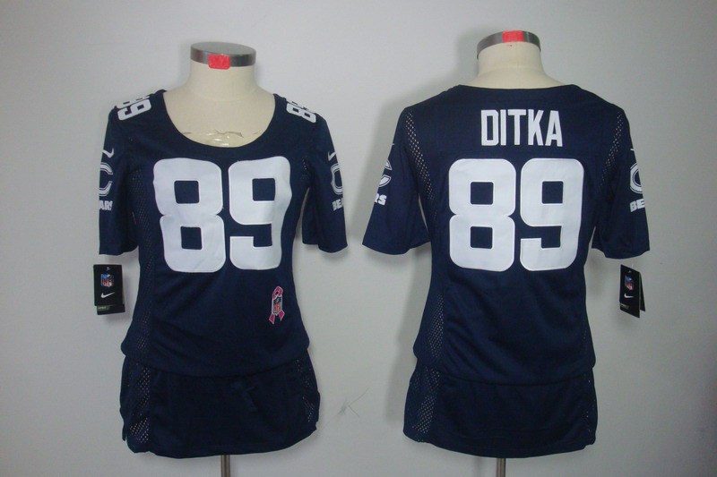 Womens NEW Chicago Bears 89 mike ditka breast Cancer Awareness Blue Jerseys