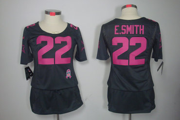 Womens NEW Dallas cowboys 22 E.simth Elite breast Cancer Awareness Dark grey Jerseys