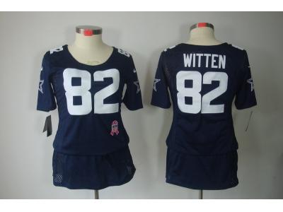 Womens NEW Dallas cowboys 82 Witten Elite breast Cancer Awareness Blue Jerseys