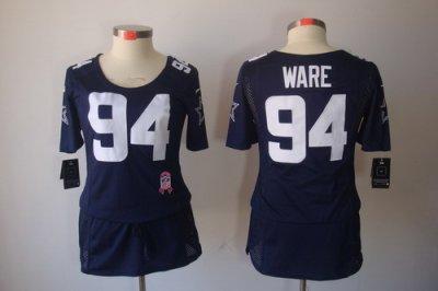 Womens NEW Dallas cowboys 94 Ware Elite breast Cancer Awareness Blue Jerseys