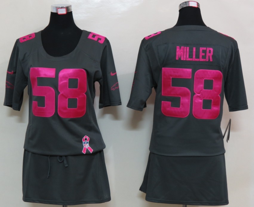 Womens NEW Denver Broncos 58 Milier Elite breast Cancer Awareness Dark grey Jersey