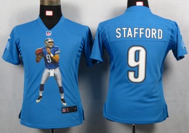Womens NEW NFL Detroit Lions 9 Staffopd Blue Portrait Fashion Game Jerseys