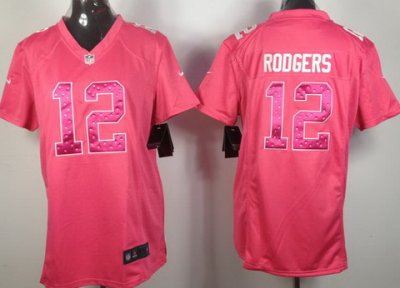 2012 Womens NEW NFL Green Bay Packers 12 Aaron Rodgers Pink Jerseys