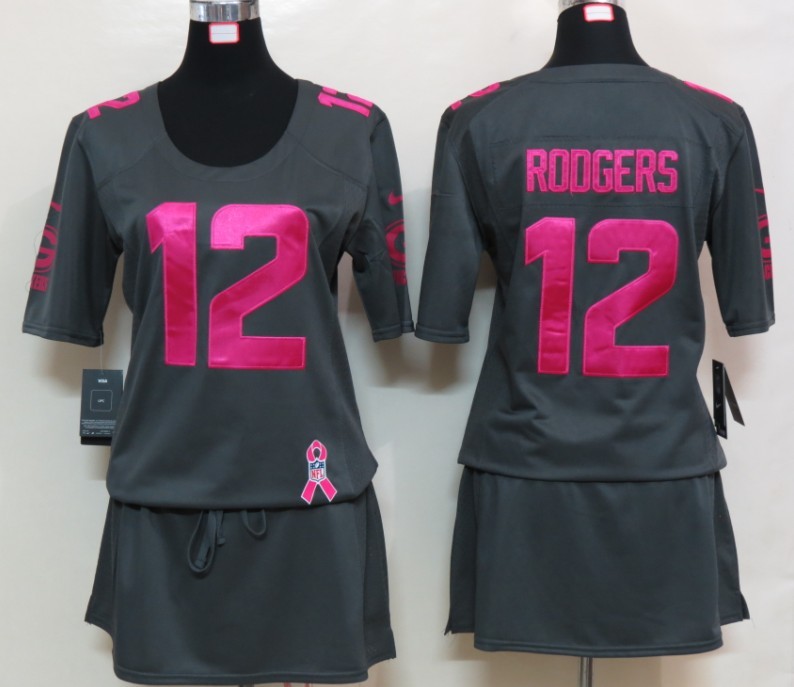Womens NEW Green Bay Packers 12 Rodgers Elite breast Cancer Awareness Dark grey Jerseys