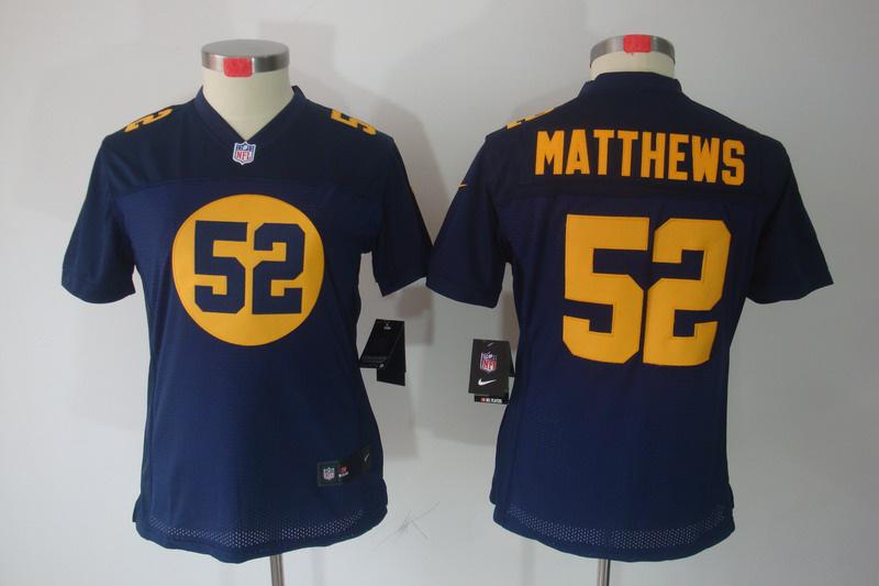 Womens NEW Green Bay Packers 52 Clav Matthews Blue Jerseys
