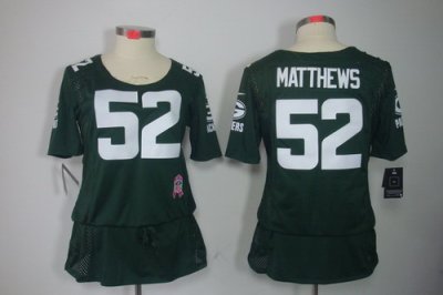 Womens NEW Green Bay Packers 52 Clay Matthews Elite breast Cancer Awareness Green Jerseys