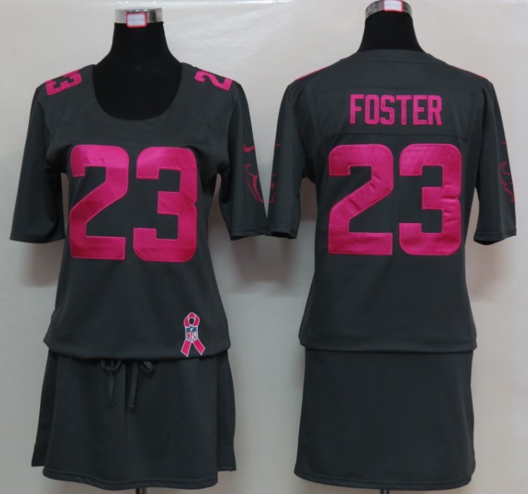 Womens NEW Houston Texans 23 Foster Elite breast Cancer Awareness Dark grey Jersey
