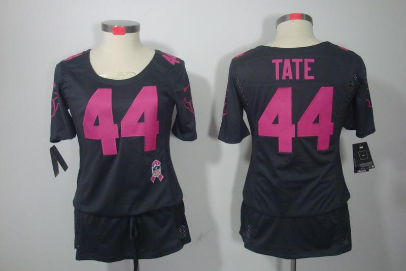 Womens NEW Houston Texans 44 Tate Elite breast Cancer Awareness Dark grey Jerseys