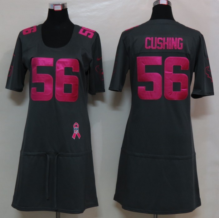 Womens NEW Houston Texans 56 Cushing Elite breast Cancer Awareness Dark grey Jerseys
