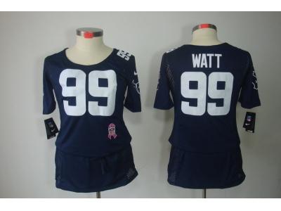 Womens NEW Houston Texans 99 Watt Elite breast Cancer Awareness Blue Jerseys