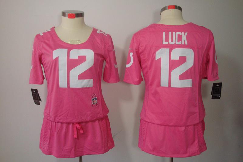Womens NEW Indianapolis Colts 12 Luck Elite breast Cancer Awareness Pink Jerseys