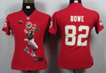 Womens NEW NFL Kansas City Chiefs 82 Bowe Red Portrait Fashion Game Jerseys