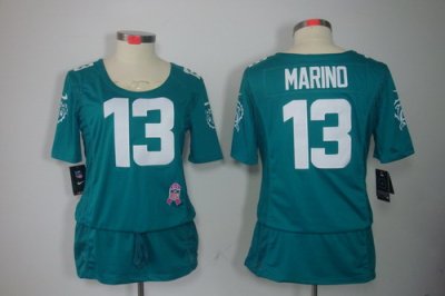 Womens NEW Miami Dolphins 13 Marino breast Cancer Awareness Green Jerseys
