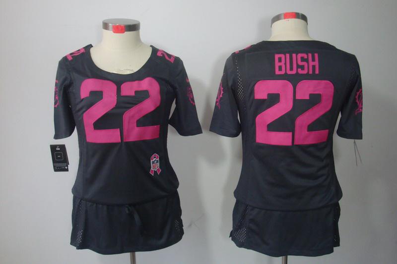Womens NEW Miami Dolphins 22 Reggie Bush breast Cancer Awareness Dark grey Jerseys
