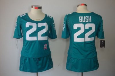 Womens NEW Miami Dolphins 22 Reggie Bush breast Cancer Awareness Green Jerseys